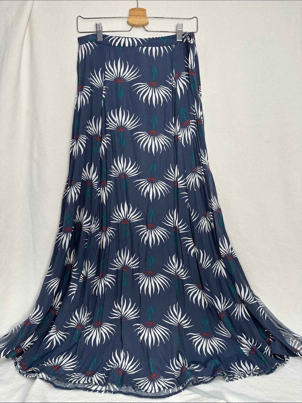 Lulu's Navy Maxi Skirt with White Floral Print and Green & Red Details